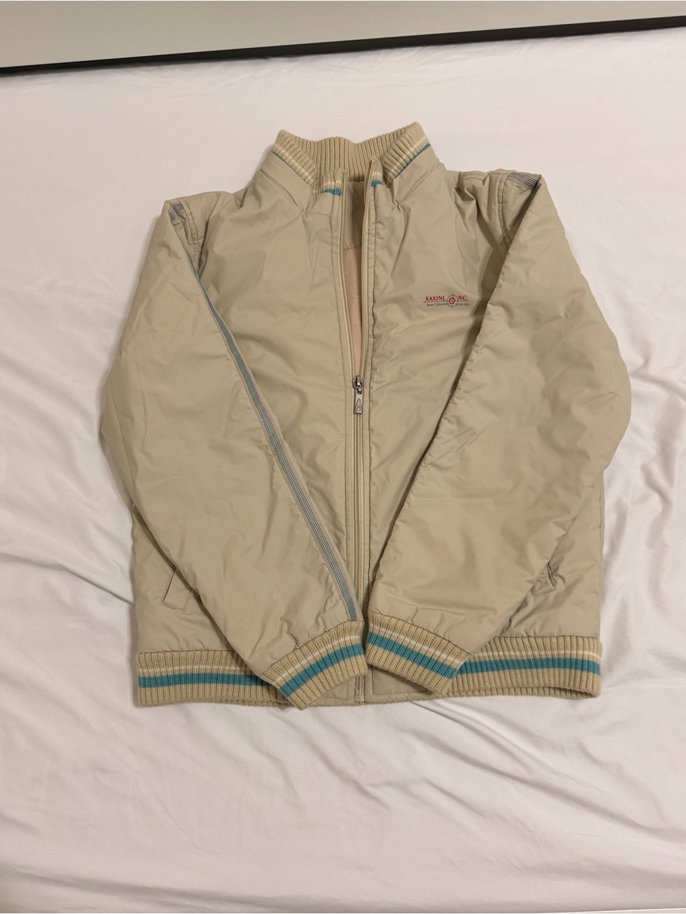 Unlisted Beige Kids Puffer Jacket with Blue Trim